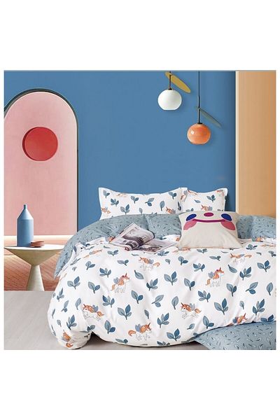 OEM Bed Linen, 1 Person, 150 x 220 cm, Satin Finet, 4 Pieces, White Blue
