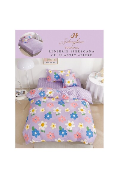 OEM Reversible bedding set, fitted sheet, Finet, 4 pieces, 140x200cm, painted flowers