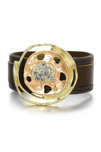 Eva Grace Shyla leather bracelet with zirconia and abstract pattern