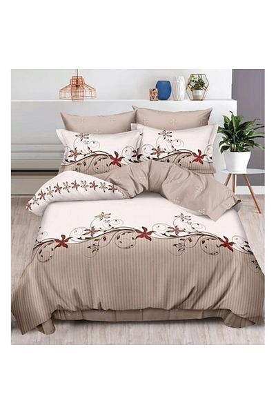 OEM Set lenjerie de pat finet, cu elastic, 6 piese, crem cu model, 180x200 cm