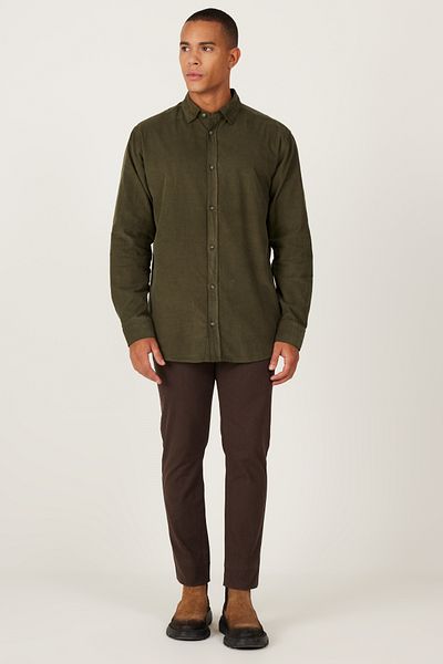 AC&Co / Altınyıldız Classics Ανδρικό πουκάμισο Χακί Comfort Fit Relaxed Fit με κρυφό γιακά με κουμπιά 100% βαμβακερό