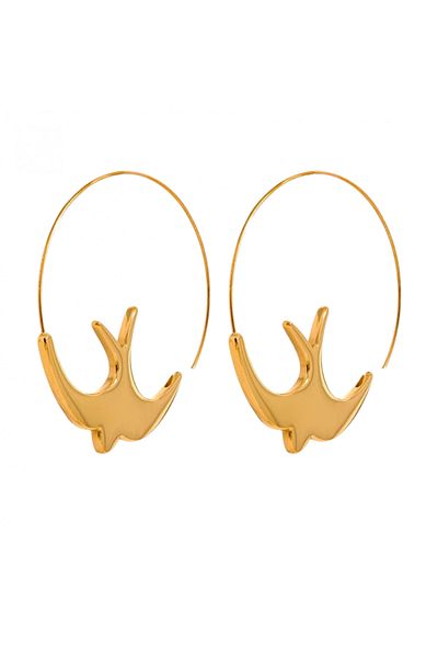 Eva Grace Birdie earrings, round, gold, made of 18K gold-plated stainless steel, bird pattern
