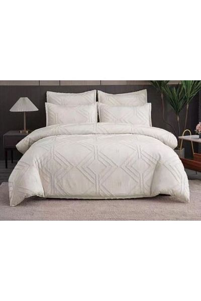 OEM Lenjerie de pat dublu, Sonia-Home, Bumbac tip Egiptean, Uni, M3, 6 piese, 2 persoane, 220x240cm, Alb