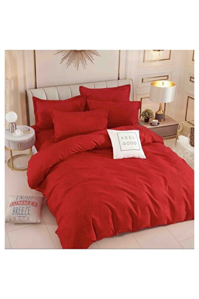 JOJO HOME Lenjerie de pat, Jojo Home, 6 piese, 2 persoane, 245x250cm, Imprimeu Elegant, Finet Superior, Rosu