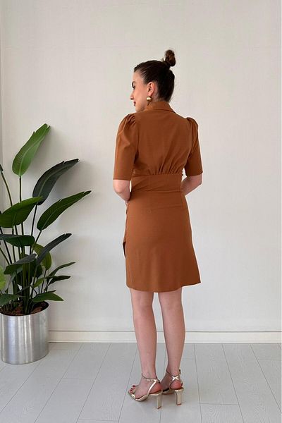 MaziButik Short Sleeve Collar Dress Camel