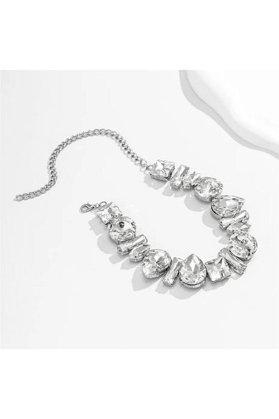 Eva Grace Leila necklace, silver, with large geometric stones, choker type - Glamour Collection