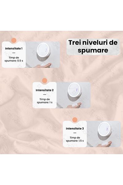 GlowforHome Dispenser sapun lichid spuma automat GlowforHome, LED oglinda, senzor miscare, 3 dozari, USB-C, alb