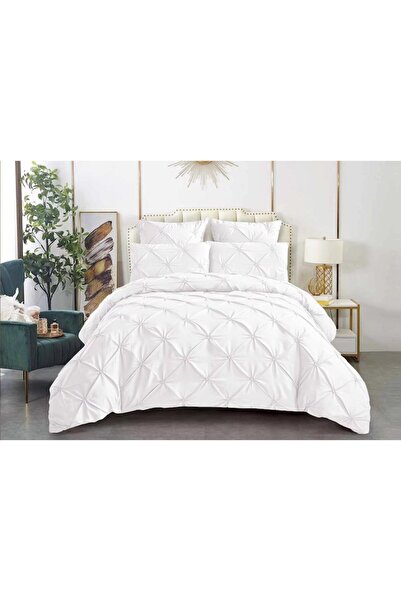 OEM Double bed linen set, Sonia-Home, Uni, with pleated embroidery, 6 pieces, Finet, 220x240cm, White