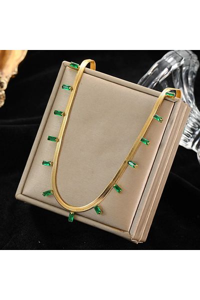 Eva Grace Peyton necklace, gold, made of 18K gold-plated stainless steel, decorated with green zirconia stones