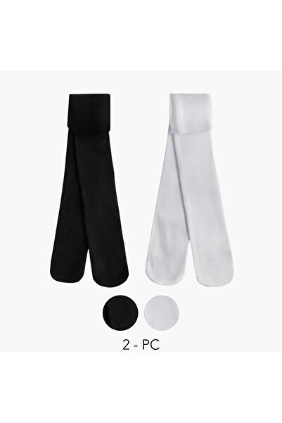 Juniors Solid Tights with Elasticated Waistband - Set of 2