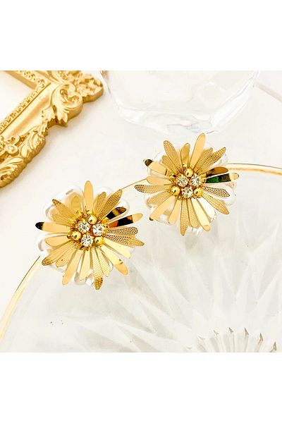 Eva Grace Dona earrings, gold, stainless steel, flower-shaped - Floral Paradise Collection