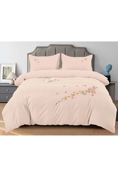 Pucioasa Double Bed Luxury Bedding, Pucioasa, Embroidered Model M4, Finet, 4 Pieces, Beige