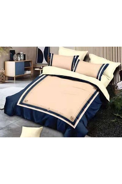 OEM Lenjerie de pat dublu, Catifea, 6 piese, 2 persoane, Corai-Bleumarin, 230x250cm