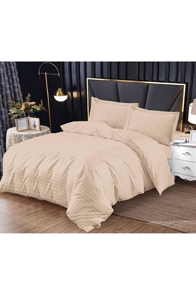 OEM Set lenjerie de pat dublu, cearșaf elastic, damasc, 4 piese, 140x200cm, crem