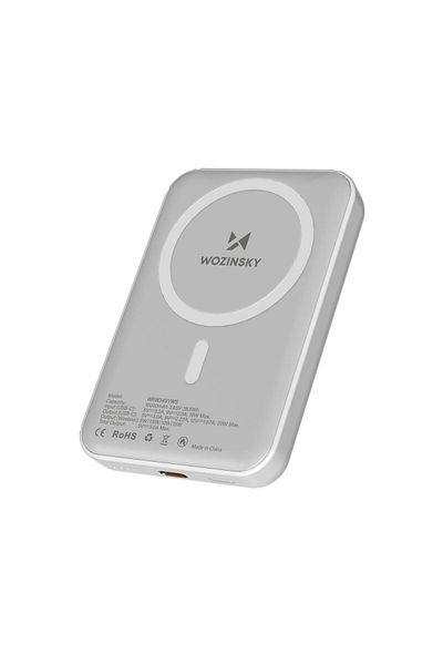 WOZINSKY Powerbank magnetyczny 10000 mAh z kablem USB-C 25 cm - biały