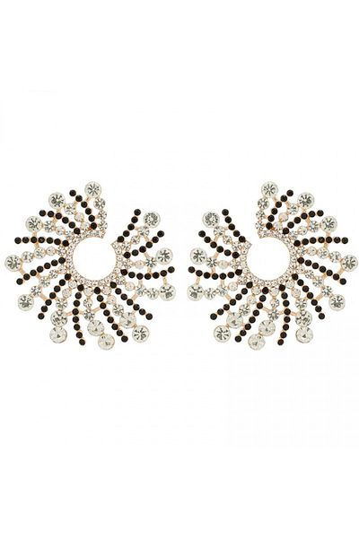 Eva Grace Amari earrings, round, silver and black mix, decorated with stones