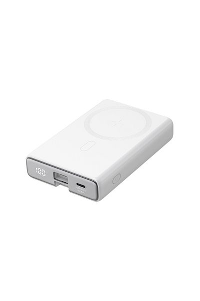 Joyroom Powerbank magnetyczny 10000mAh 20W z podstawką + kabel Lightning - USB-C biały