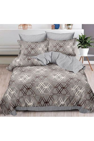 OEM Double Bed Linen Set, 6 Pieces, Abstract Print, 2 Persons, 200x230cm, Gray