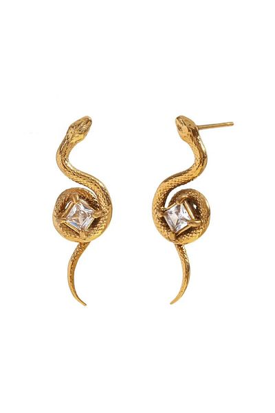 Eva Grace Genesis gold-tone snake-shaped earrings with zirconia, made of 18K gold-plated stainless steel