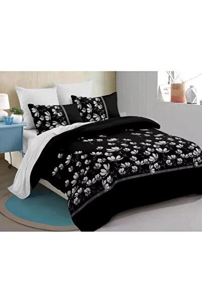 OEM Double Bedding Set, Spring, Finet, 6 pieces, 2 persons, White Flowers Print, 180x200cm