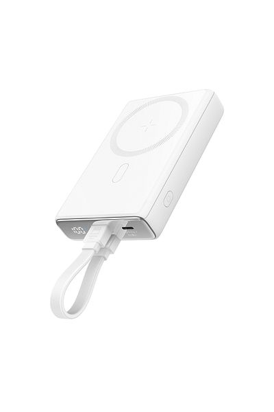 Joyroom Powerbank magnetyczny 10000mAh 20W z podstawką + kabel Lightning - USB-C biały