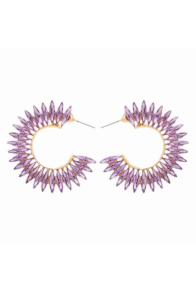 Eva Grace Rina earrings, round, purple, with gold frame and decorated with stones