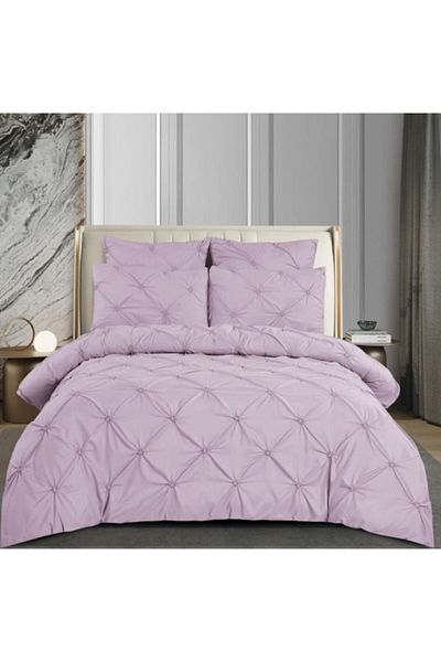 OEM Double Bedding Set with Embroidered Pleats, Finet, 6 Pieces, 180x200cm, Lilac