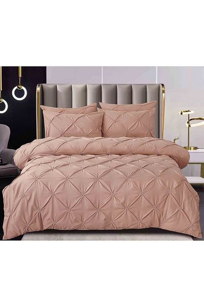 Pucioasa Set Lenjerie Pat Dublu, Pucioasa, Uni, Model Pliuri Brodate, 6 Piese, Finet, 230x250cm, Maro