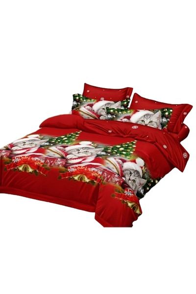 OEM Christmas Bed Linen Set, Finet, 6 Pieces, 230x250cm, Multicolor, Kitten