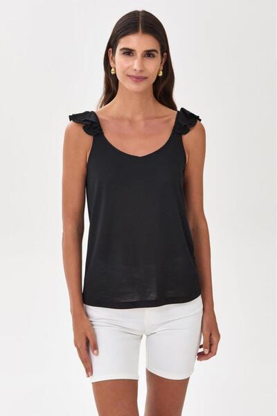 İKİLER Omuzları Fırfırlı Askılı Bluz 025-1038