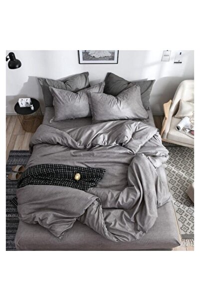 OEM Double Bed Sheet Set, 4 Pieces, 240x250cm, Cotton Satin, Gray