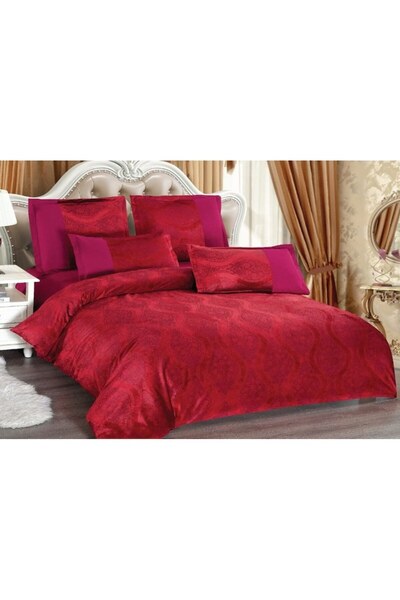 OEM Double Bed Sheet, Velvet, 6 Pieces, 2 Persons, Uni, 230x250cm, Red Grenadine