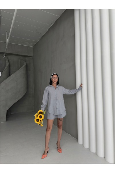 OUZ Fashion Women's Linen Shirt and Shorts Two-Piece Set