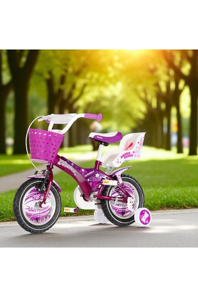 PROCART Children's bike, 12 inch, V-brake, 9 inch steel frame, doll basket and seat, Visitor Happy Puppy