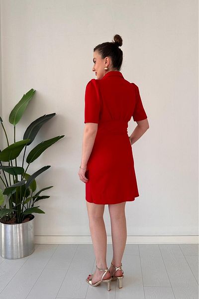 MaziButik Short Sleeve Collar Dress Red