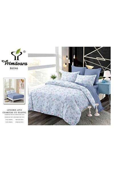 OEM Lenjerie de Pat Dublu, Primavara, Finet, Cearsaf cu Elastic, Imprimeu Floral, 6 piese, 2 persoane, 1