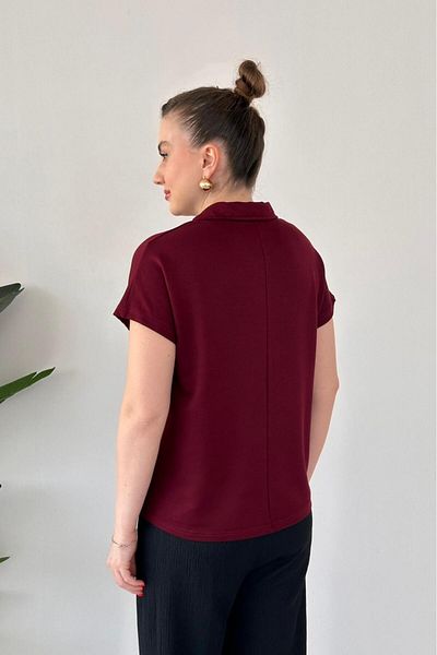 MaziButik Modal Polo Blouse Burgundy