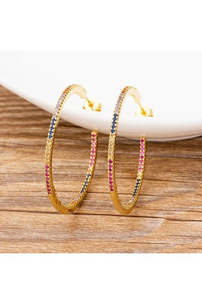Eva Grace Kathrina earrings, gold, round, with multicolored stones - Boheme Collection