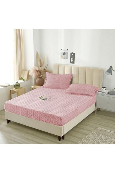 OEM Husa si 2 fete perna, Cocolino, Sherpa Throw, Tricot, 3 Piese, 180x200cm, Roz