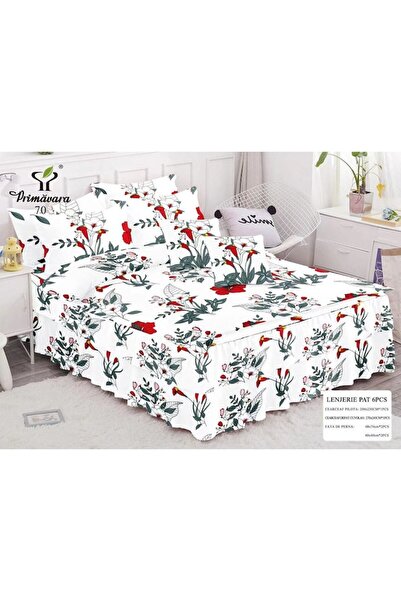 OEM Double bed linen, fitted sheet, Primavara, White Floral, 6 pieces, 2 persons, Finet, 200x2