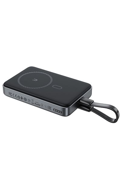 Acefast Powerbank magnetyczny 10000mAh indukcyjny 2x USB-C PD 30W + kabel USB-C - czarny