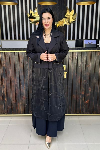 GÖKSEL Embroidered Plus Size Suit Black