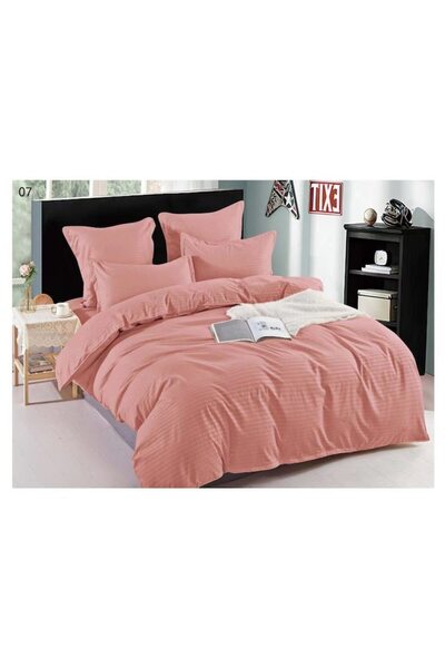 OEM Double bed linen set, fine damask type, plain color, 6 pieces, 220x240 cm, dark peach