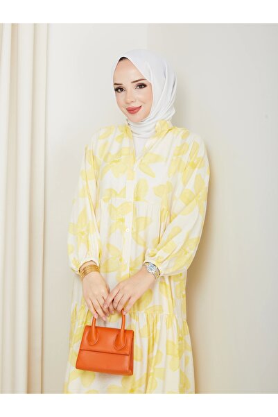 Moda Echer Large Flower Pattern Viscose Dress