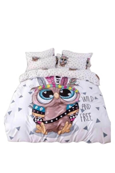 OEM Set de lenjerie de pat, 6 piese, 2 persoane, 230x250cm, Finet, bufnițe indiene