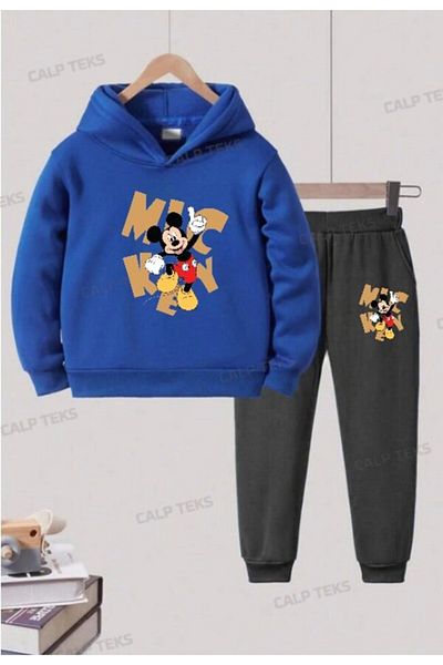 CALP TEKS Mi̇ckey Printed Thick Cotton Hooded Children's Tracksuit Set