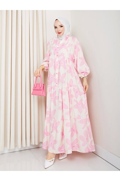 Moda Echer Large Flower Pattern Viscose Dress