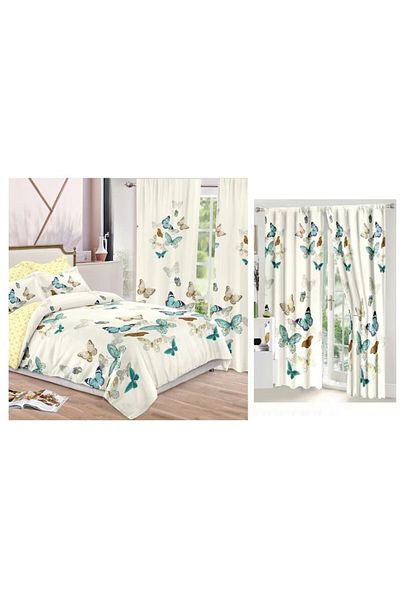 OEM Set Lenjerie de Pat Dublu cu Draperie Asortată, 8 Piese