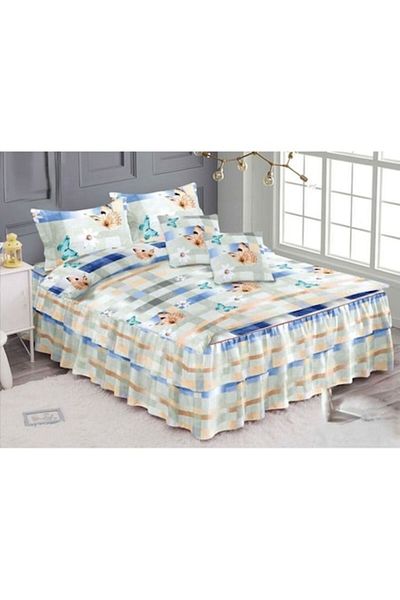 OEM Double Bedding Set, Ruffled Sheet, Spring, Abstract Multicolor, 6 Pieces, 2 Persons, Finet, 200x230c