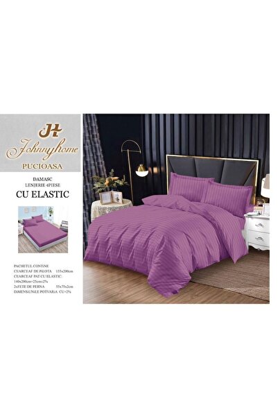 OEM Double Bed Sheets Set, Elastic Sheet, Damask, 4 Pieces, 140x200cm, Purple